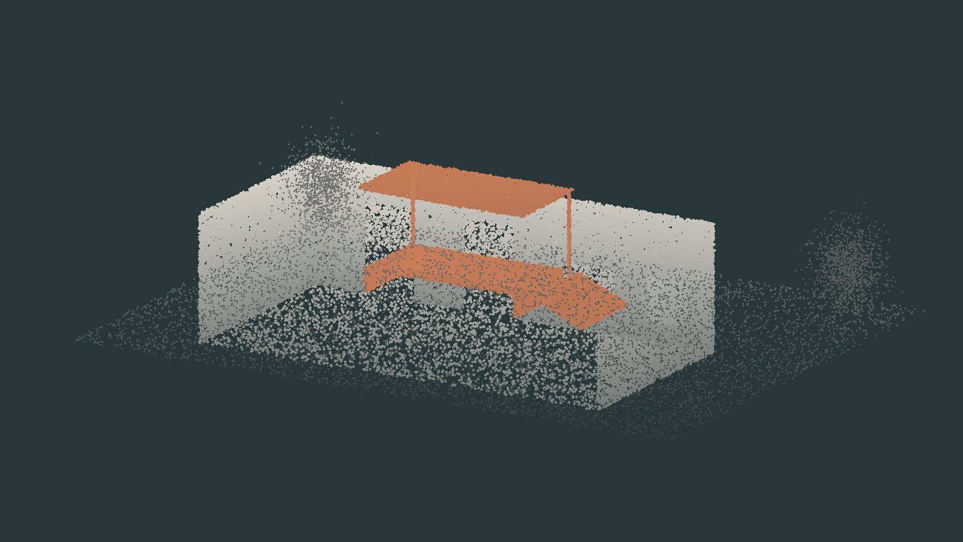 Nube de puntos de un edificio con muelle de carga (imagen ilustrativa)